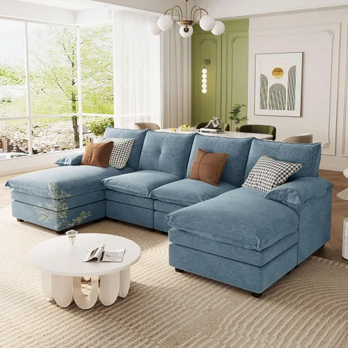 Vista 70 de Sofá modular moderno en forma de U de 115 pulgadas, juego de sofás tapizados grandes con asiento de almacenamiento, sofá cama convertible con diván