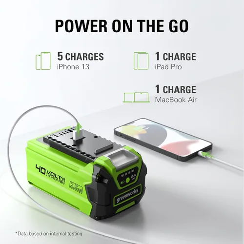 Vista 5 de Greenworks Batería de iones de litio USB de 40 V y 2.5 Ah (batería Greenworks genuina / más de 75 herramientas compatibles)