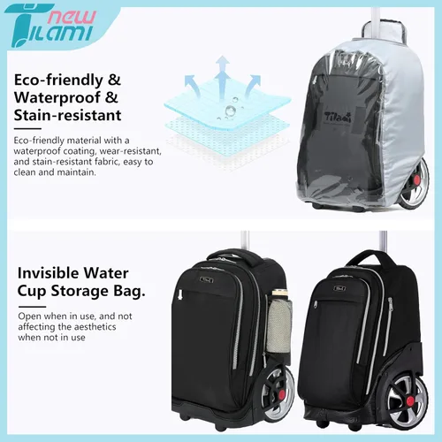 Vista 14 de NEW TILAMI Mochila con ruedas de 19 pulgadas con bolsa de almuerzo para niñas y niños, mochila para laptop con ruedas, bolsa de mano duradera