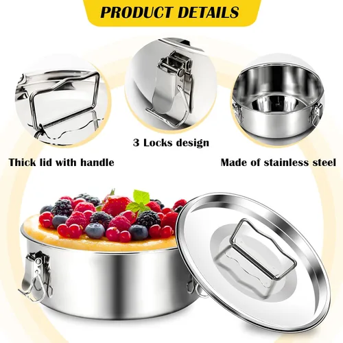 Vista 7 de Paquete de 3 moldes de flan con tapa, sartén de acero inoxidable de 1.5 cuartos de galón, compatible con olla de 6 cuartos de galón, recipiente