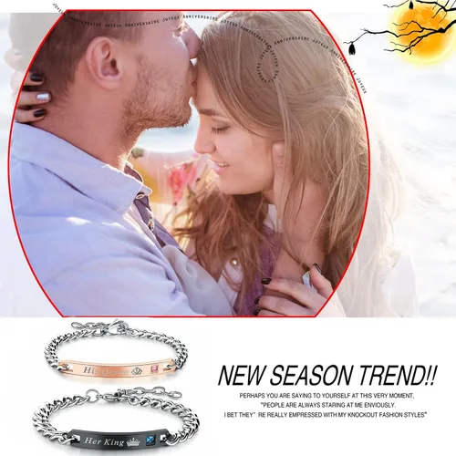Vista 4 de Karlota Juego de pulseras con dije de acero inoxidable para parejas, con texto en inglés "I Love You" a juego, para novios, novias, novias, regalos