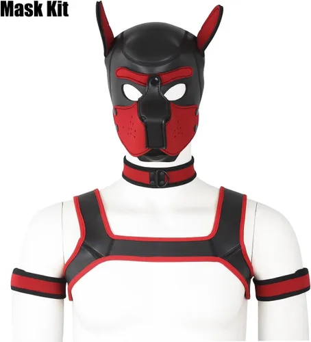 Vista 6 de Máscara de neopreno de cara completa para cachorro, capucha extraíble, máscara de Halloween (rojo, máscara)
