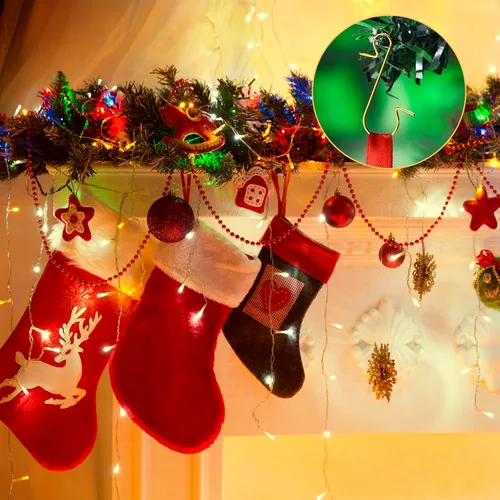 Vista 5 de Hotop 200 ganchos dorados para adornos de Navidad, 1.18 pulgadas, 1.57 pulgadas, ganchos de alambre de metal para árbol de Navidad con caja