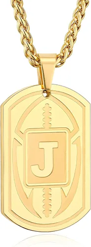 Vista 21 de Graduation Gifts - Football Initial Necklace for Men Boys Kids Teen Dog Tag Stainless Steel Black Letter Pendant Sport Football Athletes Jewelry