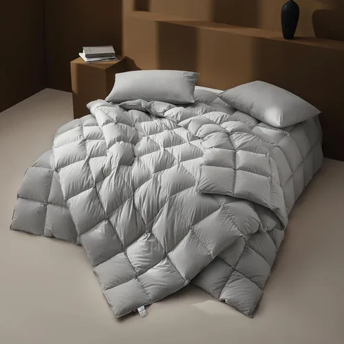 Vista 4 de Edredón de plumas tamaño Queen, funda de edredón pesada gris escarcha, lujosos edredones de cama de hotel con funda de algodón 100% agradable a