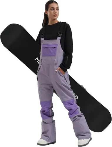 Vista 9 de GSOU SNOW Women Snow Bibs Ski Snowboard Pants Waterproof Beige y blanco