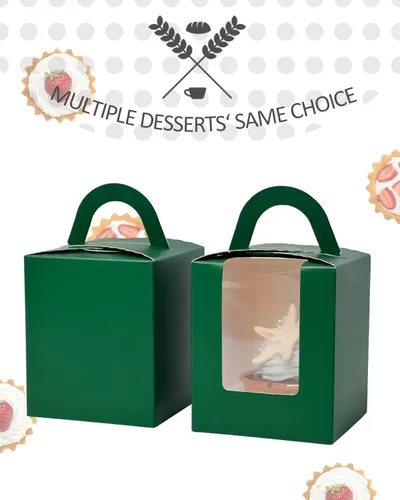 Vista 4 de qiqee Cajas para magdalenas verdes, soportes individuales desechables para magdalenas, 50 piezas, cajas individuales para magdalenas con ventana