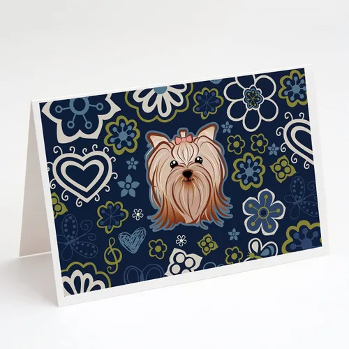 Vista 7 de Caroline's Treasures BB5095GCA7P - Tarjetas de felicitación y sobres con diseño de flores azules y sabuesos afganos, paquete de 8 tarjetas en blanco