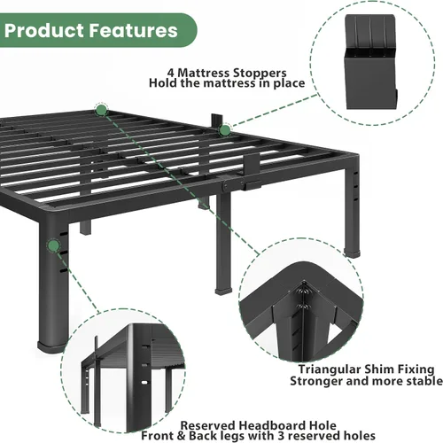 Vista 4 de NKZ Base de cama individual de 12 pulgadas, plataforma de metal resistente con patas de esquina redondas, soporte de listones de acero resistente