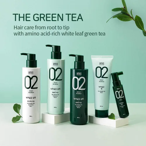 Vista 3 de AMOS PROFESSIONAL Champú The Green Tea [Fresco - Para cuero cabelludo graso] 17.6oz (500g) Champú antiadelgazamiento y anticaída de cabello