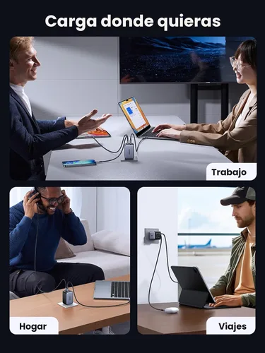 Vista 6 de UGREEN Nexode 65W GaN Cargador de Pared USB C, Cargador de 4 Puertos Tipo-C Rápido Compatible con MacBook Pro/Air, iPhone Serie 17/16/15, Galaxy