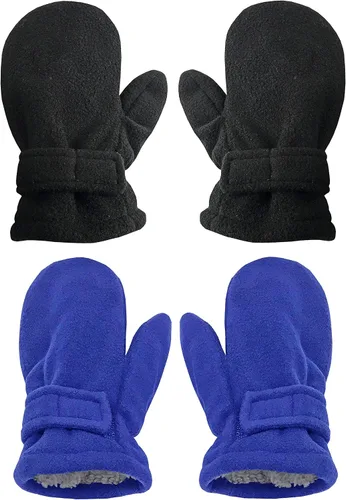 Vista 29 de N'Ice Caps Baby Toddler Mittens Kids 2 Pair Pack Fleece Warm Sherpa Lined Negro + Gris
