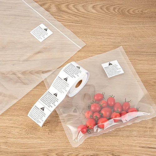 Vista 4 de Restaurantware Label Tek - Calcomanías de embalaje de 2 x 2 pulgadas, 500 etiquetas de envío de alta calidad, advertencia de asfixia, papel blanco