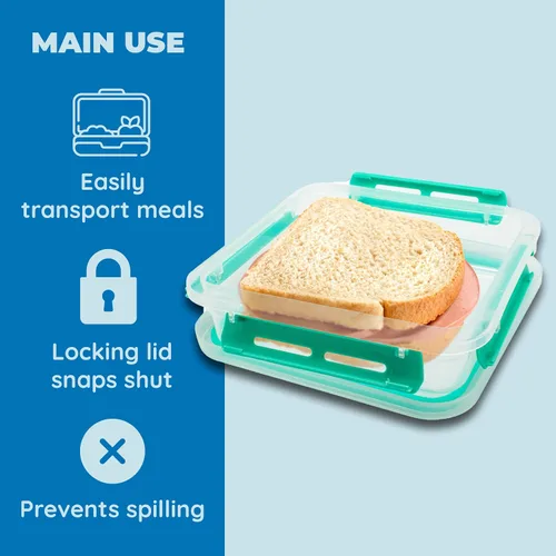 Vista 3 de Biosmart Contenedor para sándwich: 1 paquete reutilizable, sin BPA, almacenamiento de alimentos de plástico con cierre a presión, recipiente