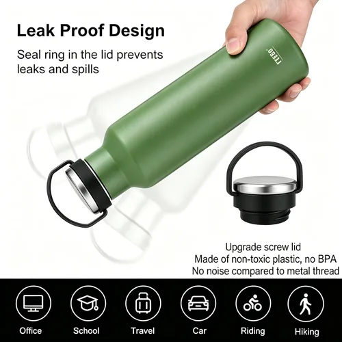 Vista 5 de TYESO Botella de agua de acero inoxidable aislada al vacío, botella de agua aislada con asa de transporte de silicona suave (verde, 25 onzas)