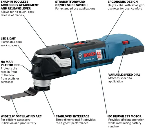 Vista 2 de Bosch GOP18V-28N 18 V EC Herramienta multiuso oscilante sin cepillo - Diseño versátil y compacto con potencia mejorada con StarlockPlus