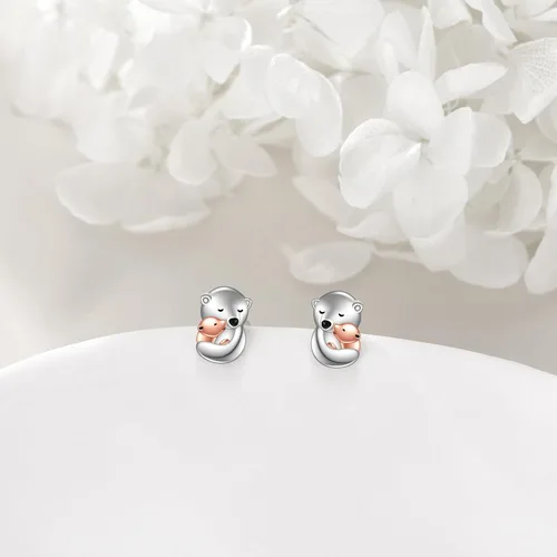 Vista 3 de Aretes de plata de ley con diseño de búho, conejo, gato, xolotl, joyería para mujeres y niñas