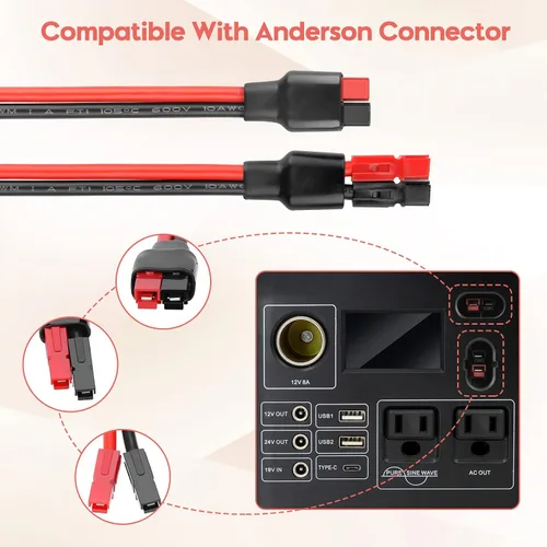 Vista 7 de Kit de conector de cable de panel solar 10 AWG, compatible con conector solar y conector Anderson para RV, Goal Zero Yeti, Renogy generador solar