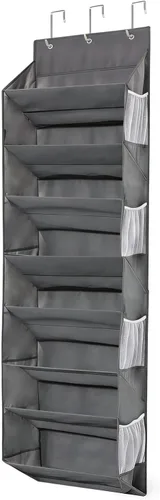 Vista 8 de Organizador de zapatos sobre la puerta – Almacenamiento colgante para 12 pares de zapatos, 6 bolsillos de malla + 6 bolsillos grandes profundos