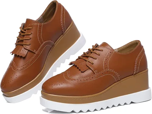 Vista 7 de Zapatos Dadawen, oxford, con cuña y plataforma, con agujetas, borlas y puntera cuadrada, a la moda, para mujer