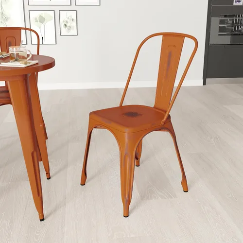 Vista 12 de Merrick Lane Banks - Silla apilable de comedor, marco de metal azul antiguo, acabado con recubrimiento en polvo envejecido, respaldo de listones