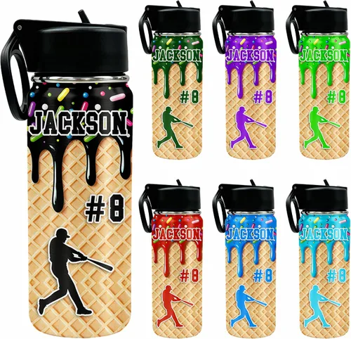 Vista 16 de Botella de agua personalizada, botella de agua deportiva personalizada con nombre, botella de acero inoxidable aislada al vacío con tapa con Color 1
