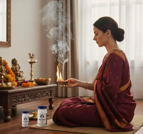Vista 3 de Bhimseni alcanfor 3.53 oz - Tabletas de alcanfor natural para Puja, Havan e incienso - Alcanfor solo para uso religioso y aromático