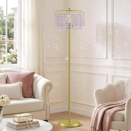 Vista 8 de Luvkczc Lámpara de pie de cristal, lámparas de pie modernas de 64 pulgadas de alto con pantalla de doble capa, interruptor de pie de encendido