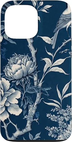 Vista 24 de Chinoiserie Floral Toile Blue and White Funda para iPhone 17