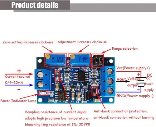 Vista 2 de Ximimark Módulo convertidor de corriente a voltaje 0/4-20mA a 0-3.3V 0-5V 0-10V Transmisor de voltaje Conversión de señal Placa de acondicionamiento