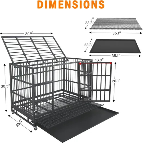 Vista 6 de KOKOTANGS Jaula de 38 pulgadas para perros grandes, perrera de acero indestructible a prueba de escape con ruedas para perros de alta ansiedad
