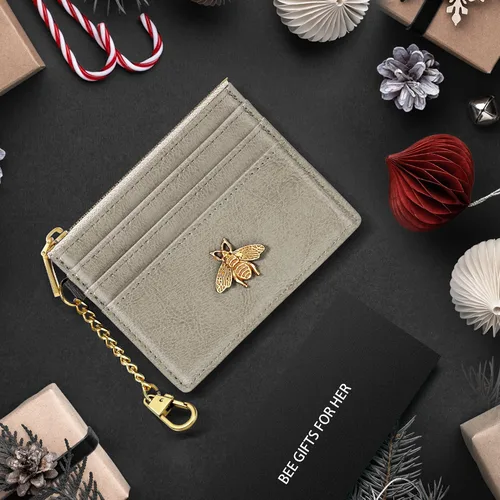 Vista 43 de SEAVILIA Tarjetero llavero cartera para mujer con ventana de identificación RFID monedero regalo abeja delgada minimalista pequeña cartera