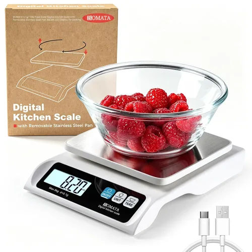 Vista 10 de BOMATA Báscula de alimentos de 0.00 oz/ 13 libras, báscula digital de cocina con bandeja de acero inoxidable extraíble, pantalla LCD retroiluminada