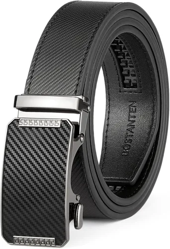 Vista 12 de BOSTANTEN Cinturón de cuero con trinquete para hombre, para atuendos formales e informales con hebilla ajustable, se ajusta a la medida. 001- Negro