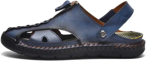 Vista 2 de Sandalias de playa de cuero con punta cerrada para hombre,Sandalias impermeables de pescador de moda hechas a mano,Zapatillas de agua casuales