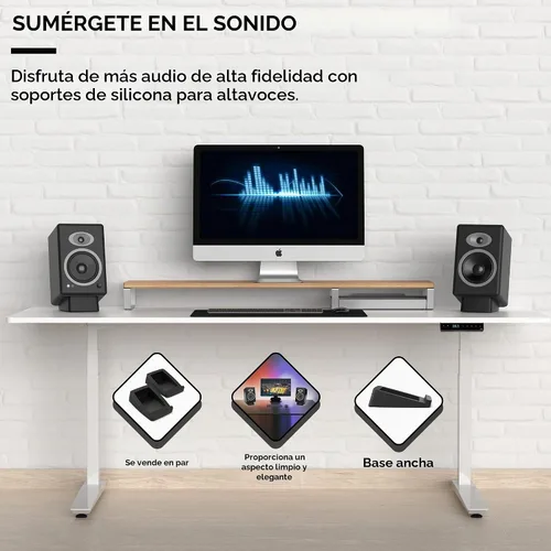Vista 3 de HumanCentric Soporte de altavoz de escritorio para altavoces medianos, elevador en ángulo de silicona antivibración para computadora, estantería