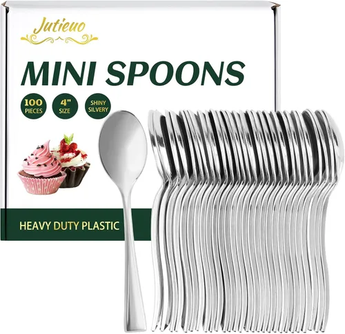 Vista 10 de 100 mini tenedores dorados de 4 pulgadas, pequeños tenedores de postre de plástico dorado, desechables, resistentes, diminutos tenedores
