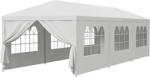 Vista 10 de LEMY Tienda de Fiesta, Carpa Gazebo para Exteriores de 10'x10' con Paredes Laterales Removibles y Ventanas, Tienda Blanca Resistente al Agua