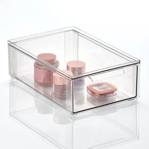 Vista 11 de mDesign - Contenedores organizadores de almacenamiento apilables de plástico para baño con cajón frontal extraíble para encimera de baño, tocador