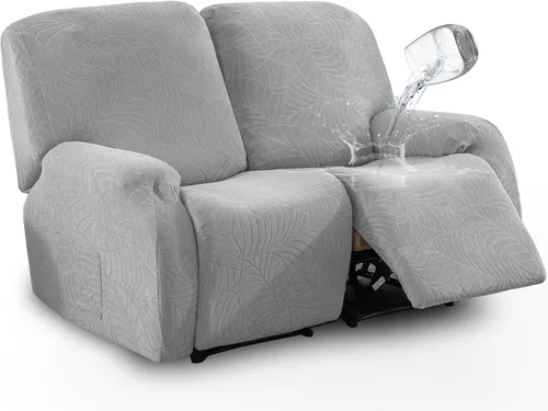 Vista 6 de vctops Funda repelente al agua para silla reclinable de 4 piezas con bolsillo lateral, diseño de hojas de jacquard, elástica, suave, protector