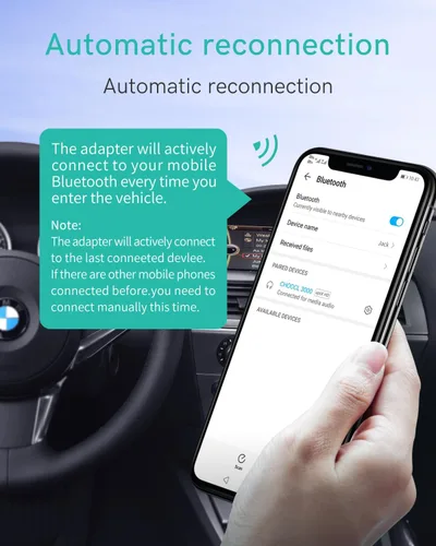 Vista 7 de Adaptador Bluetooth 5.0 aptX-HD con cable Y compatible con sistemas BMW CCC/CIC con interfaz USB+AUX (3000B)