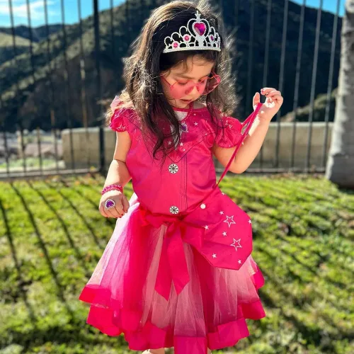 Vista 2 de LZH Disfraz rosa para niñas, conjunto de vestido tutú de arco iris, disfraz de muñeca de cosplay, disfraz de vaquera, disfraz de Halloween