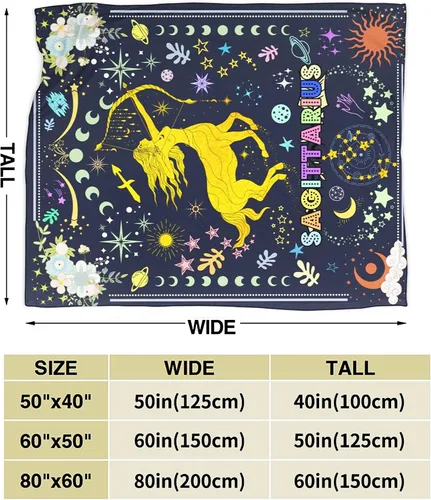 Vista 2 de Manta de caricatura de sagitario con constelaciones, manta suave de franela de horóscopo astrología, signo del zodiaco, 50 x 40 pulgadas