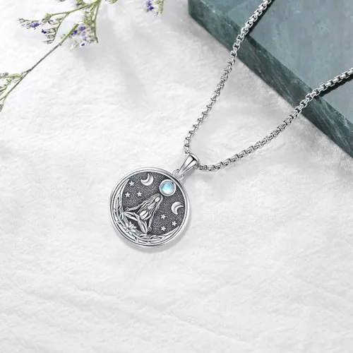 Vista 161 de Collar de pentagrama de plata de ley con triple luna, diosa celta, nudo celta, nudo de brujas, Ankh, sol y luna, Hécate, lilith, Santa Muerte