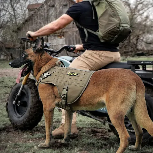 Vista 5 de Arnés táctico para perros grandes, medianos y pequeños, sin tirones, chaleco militar Molle con paneles de gancho y bucle, reflectante para caminar