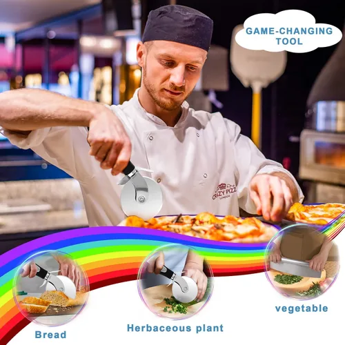 Vista 8 de Kit para hacer pizza, juego de sartén para pizza con cáscara de pizza de 12 pulgadas, sartén para pizza de 12 pulgadas, cortador de pizza de 11