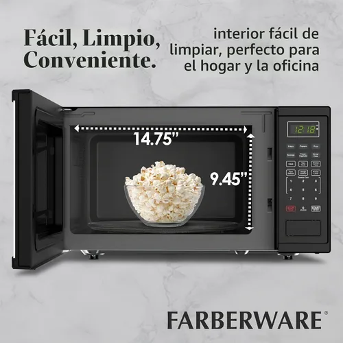 Vista 5 de Farberware - Horno microondas de encimera de 1.1 pies cúbicos – 1000 vatios de potencia, configuraciones de cocción automática, descongelación Negro