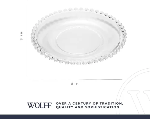 Vista 6 de WOLFF - Juego de 4 platos de postre de cristal con cuentas de perla, platos de ensalada y aperitivos de vidrio transparente de 8 pulgadas