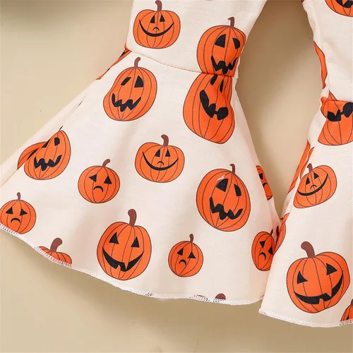 Vista 4 de Mameluco con estampado de calabaza de Halloween para niños pequeños de 0 a 18 meses