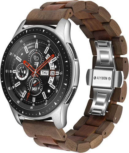 Vista 8 de Correa de reloj de madera de 0.866 in para Samsung Galaxy Watch 3 de 1.772 in, 1.811 in, de madera de acero inoxidable, correa de liberación rápida